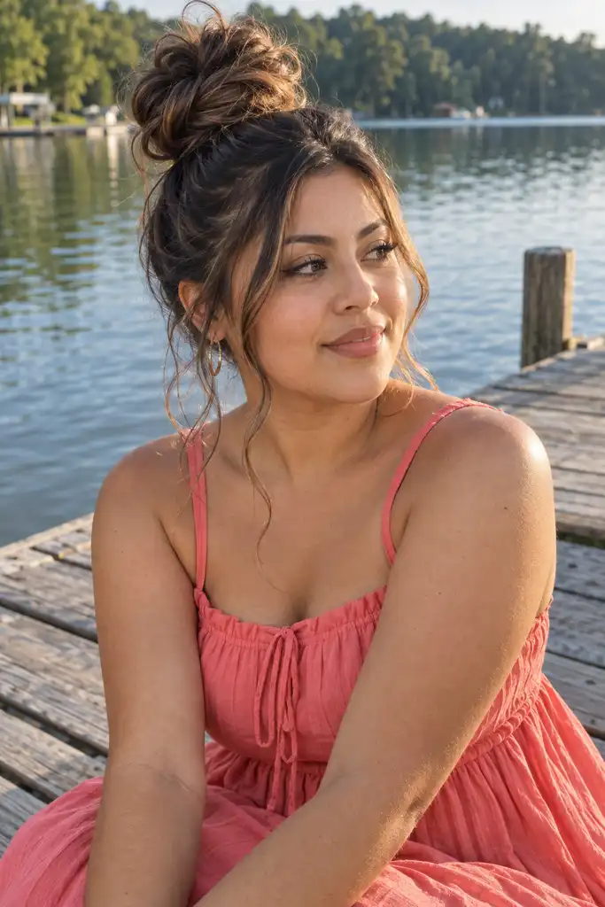 High Messy Bun with Face-Framing Pieces
