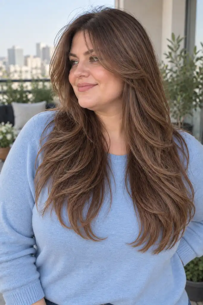 Long Layers With Wispy Curtain Fringe