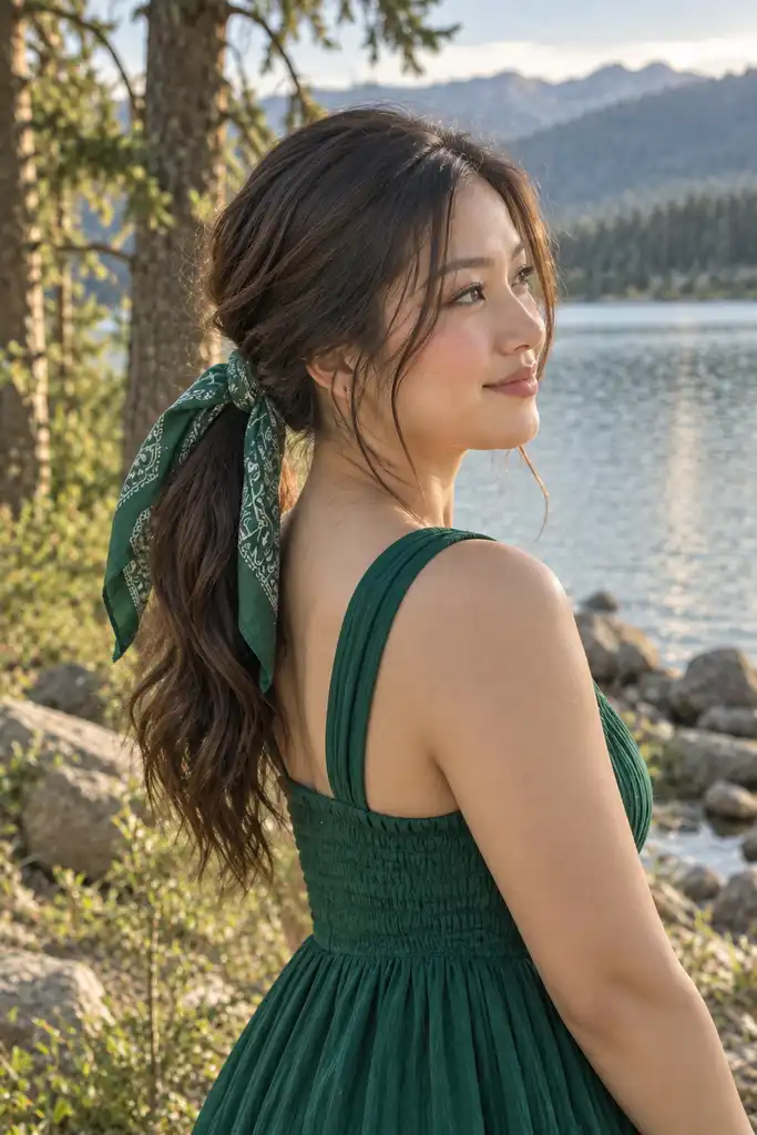 Bandana-Wrapped Low Ponytail