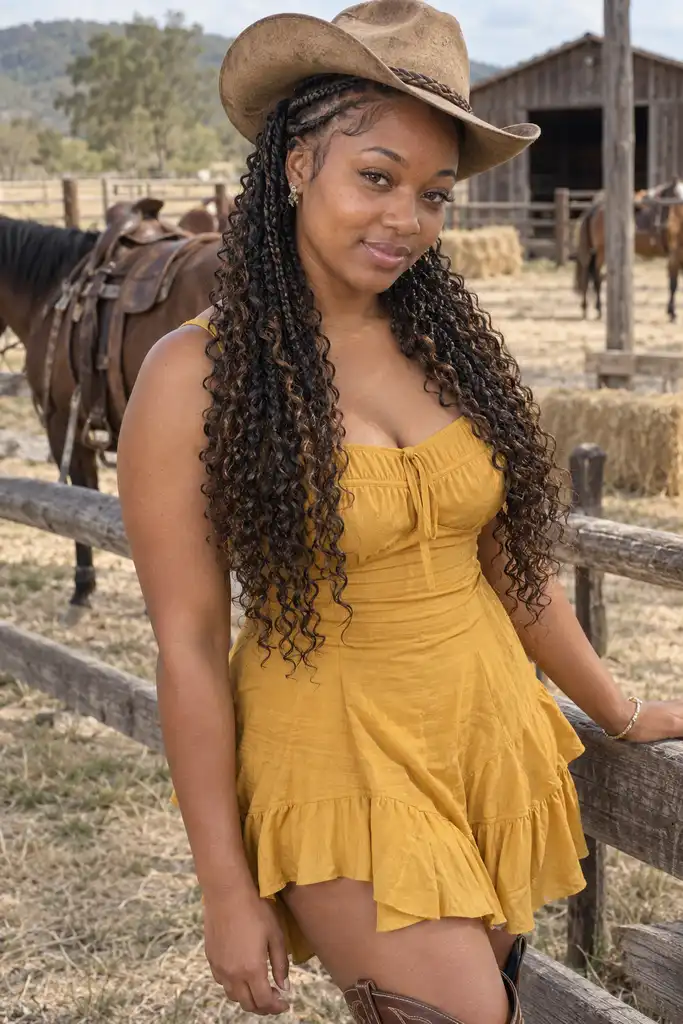 Feed-In Cornrows with Loose Curly Ends