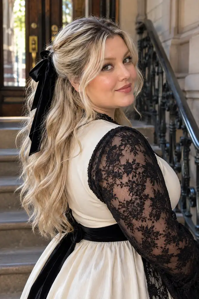 Platinum Blonde Hair With Black Ribbon