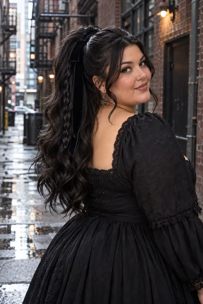 Dramatic Goth Ponytail With Ribbon